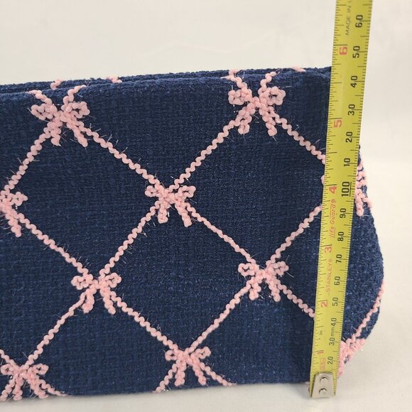 NWT Shiraleah Navy Tinsel Bow Zip Pouch With Pink Embroidered Design Fully Lined - Picture 4 of 6